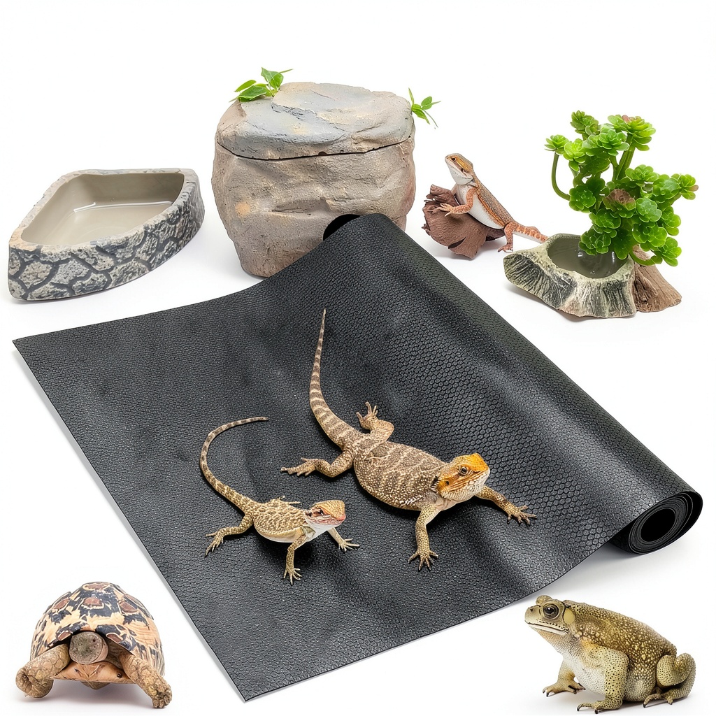 Installing Bearded Dragon Tank Accessories Vodolo Terrarium Carpet 79‑inch Black on a wooden desk